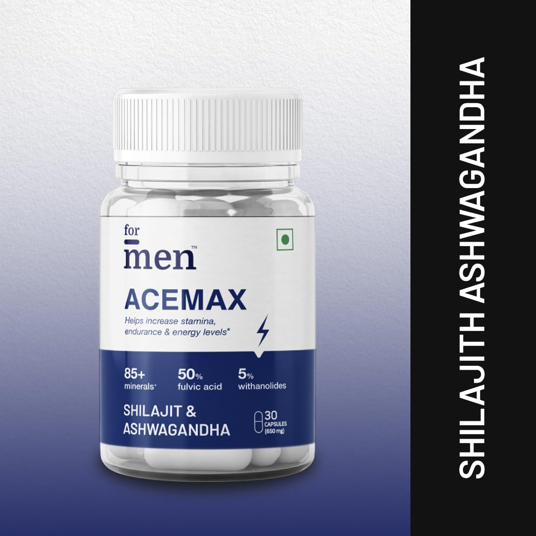 Formen Acemax Capsules For Men, Shilajit Ashwagandha, Ayurvedic Supplements, Enriched With 50% Fulvic Acid, Ashwagandha, & Black Pepper Extract, Comprises Natural | 30 Capsules 50gm 0.1lbs