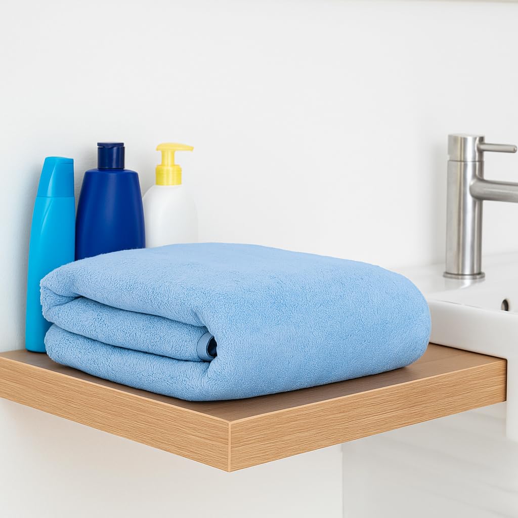 Cotton Bolls Textiles Premium Microfiber Bath Towel 400 Gsm | Ultra-Soft, Quick Dry Super Highly Absorbent, Superior Comfort, Durable & Elegant Design Towel (Blue)