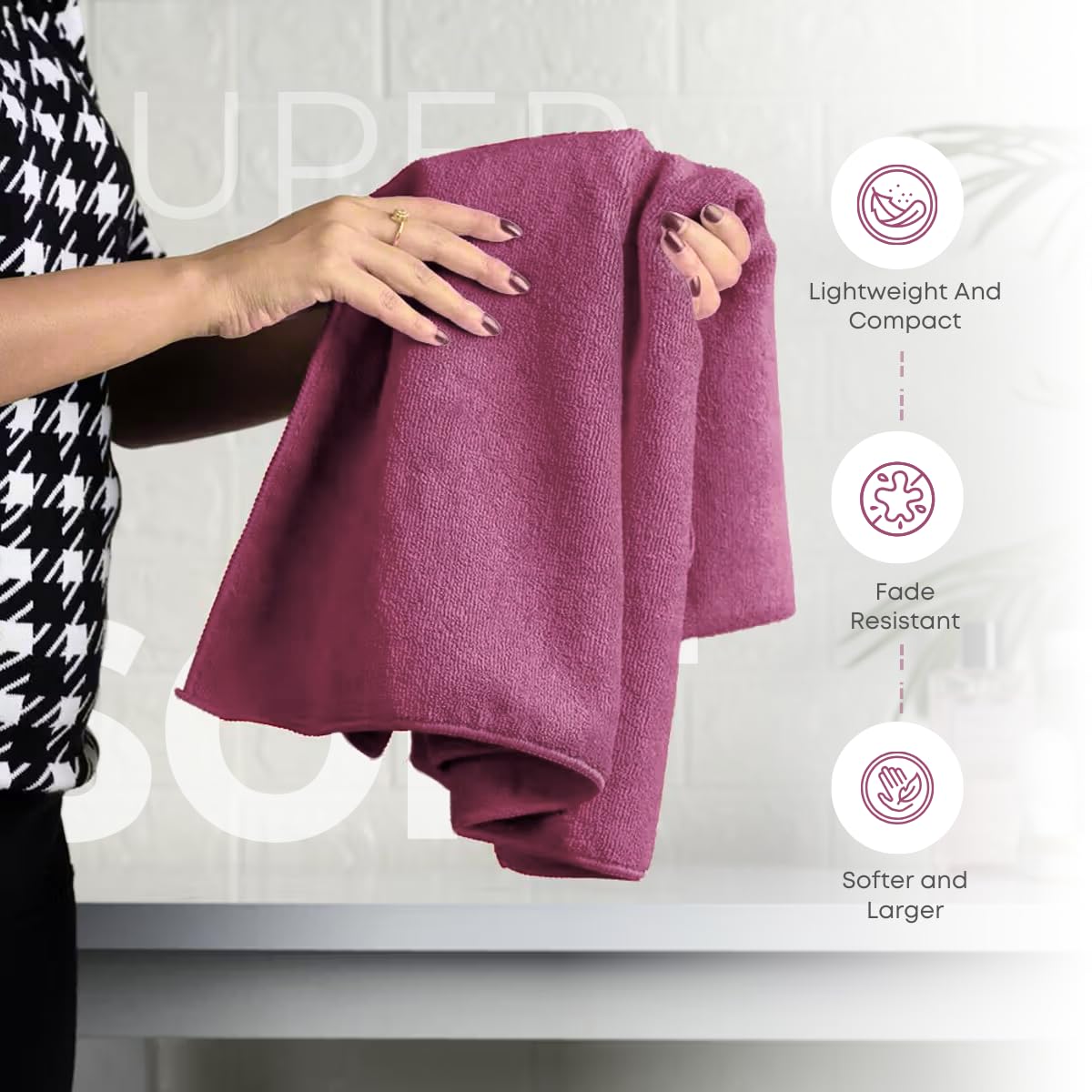 Black Gold The Finer Touch Microfiber Bath Towels 500 Gsm | Super Absorbent, Lightweight, Ultra-Soft, Fade Resistant (Purple)