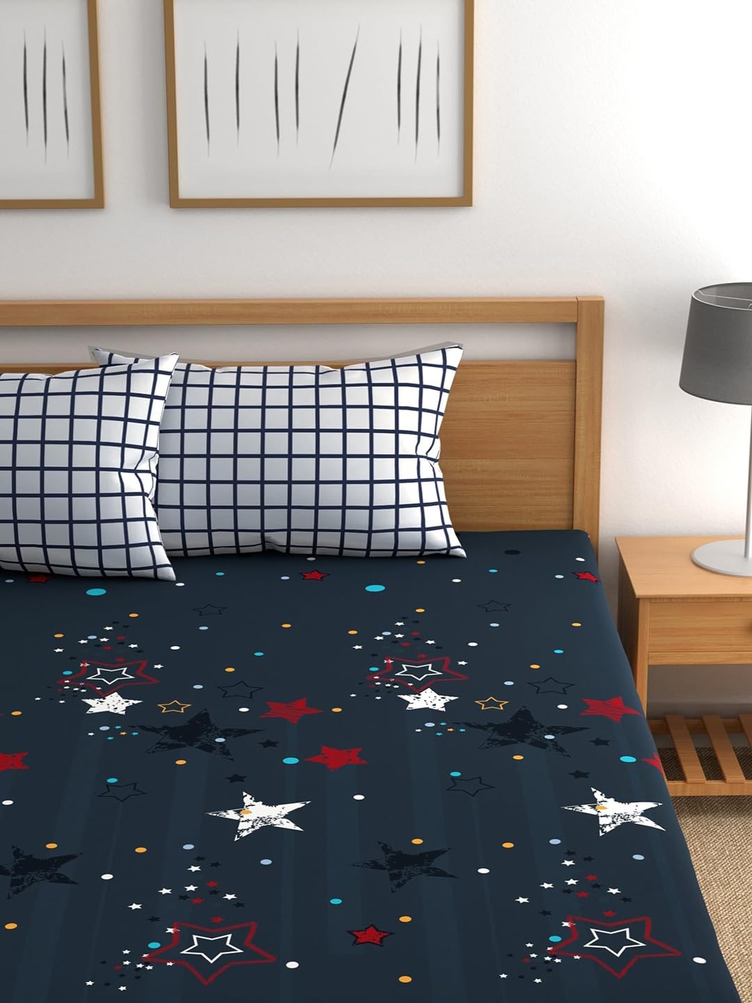 Cotton Super King Size Bedsheet With 2 Large Size Pillow Covers - 108 X 108 Inches, Navy Blue | 240 Thread Count Suitable For All Seasons & Easy To Wash