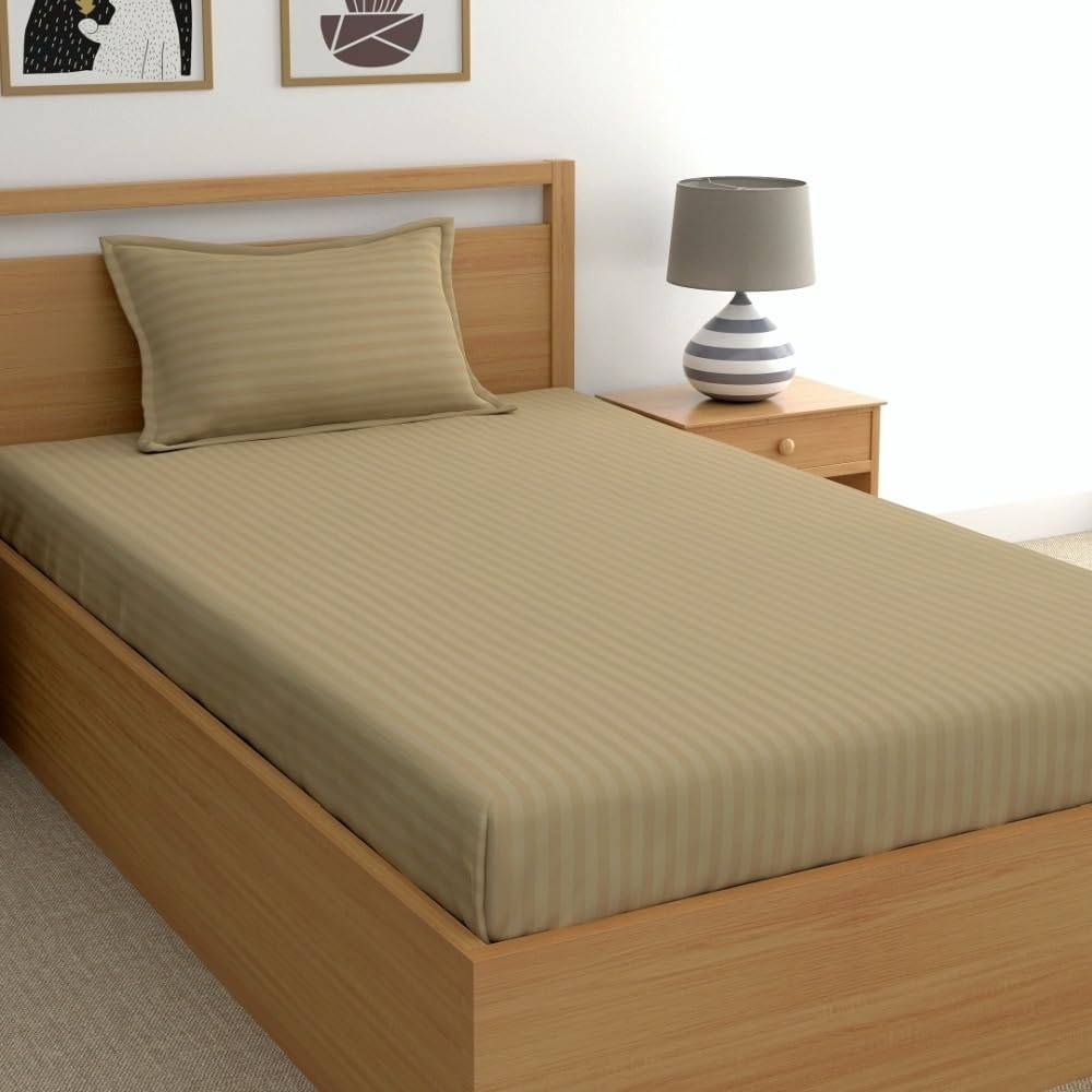 Glace Cotton 1 Single Bedsheet With 1 Pillow Cover - 60 X 90 Inches, Beige | Comfort Fabric Bedsheet Home, Hotel & Guest House