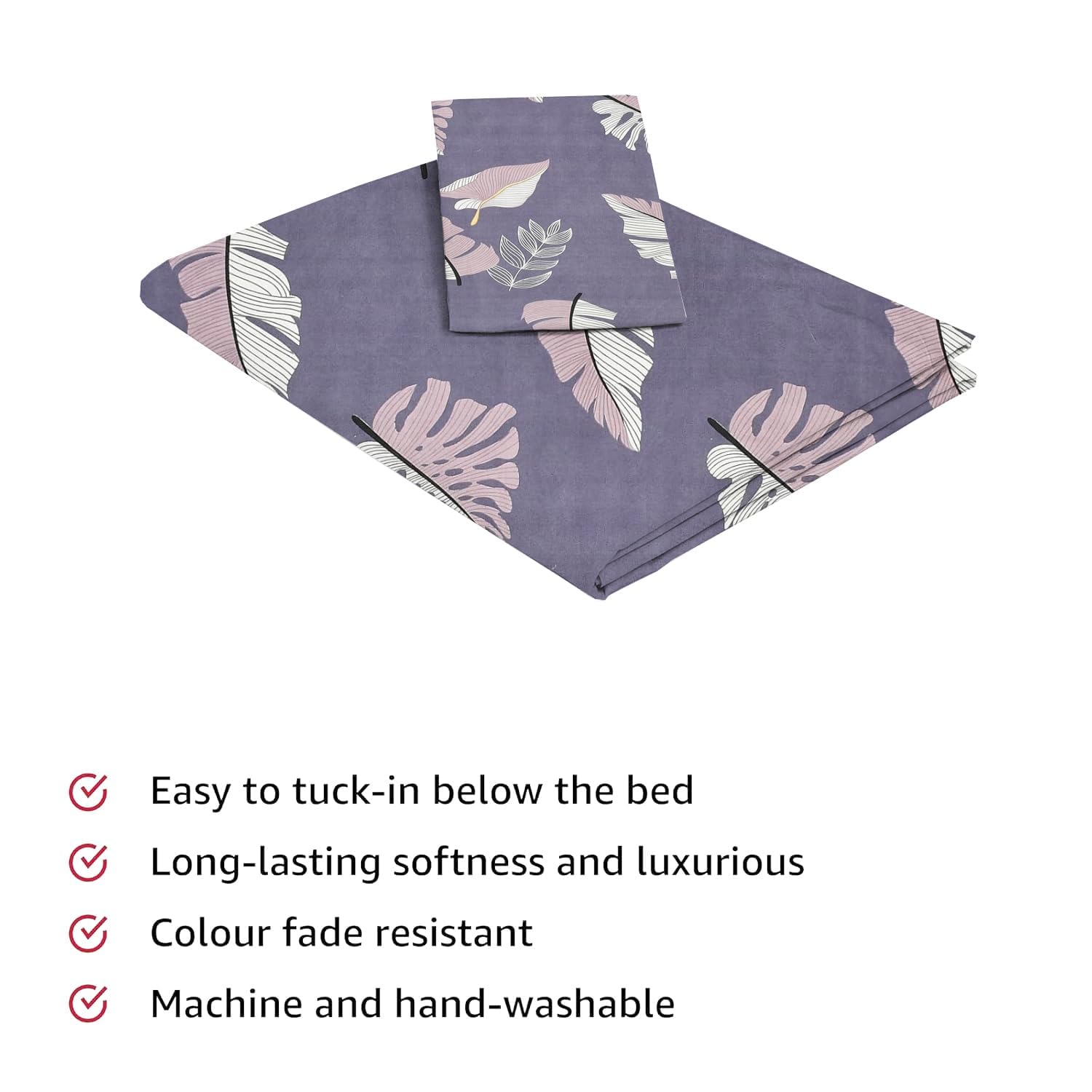 Printed Single Bedsheet Size With 1 Pillow Cover - 60 X 90 Inches, Grey Dark | Cotton Wrinkle Free Soft, Breathable | Durable & Long-Lasting