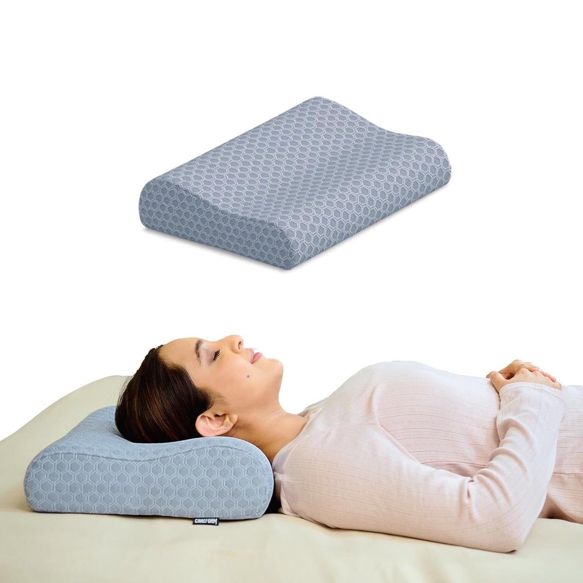 Memory Foam Cervical Pillow, Neck Pain Relief Sleep, Queen- 19 X 11 X 3.5 Inch | Grey Jacquard Cover, Improves Posture Spinal Alignment, Pain Relief | Healthy Sleep Conditions - Pack Of 1