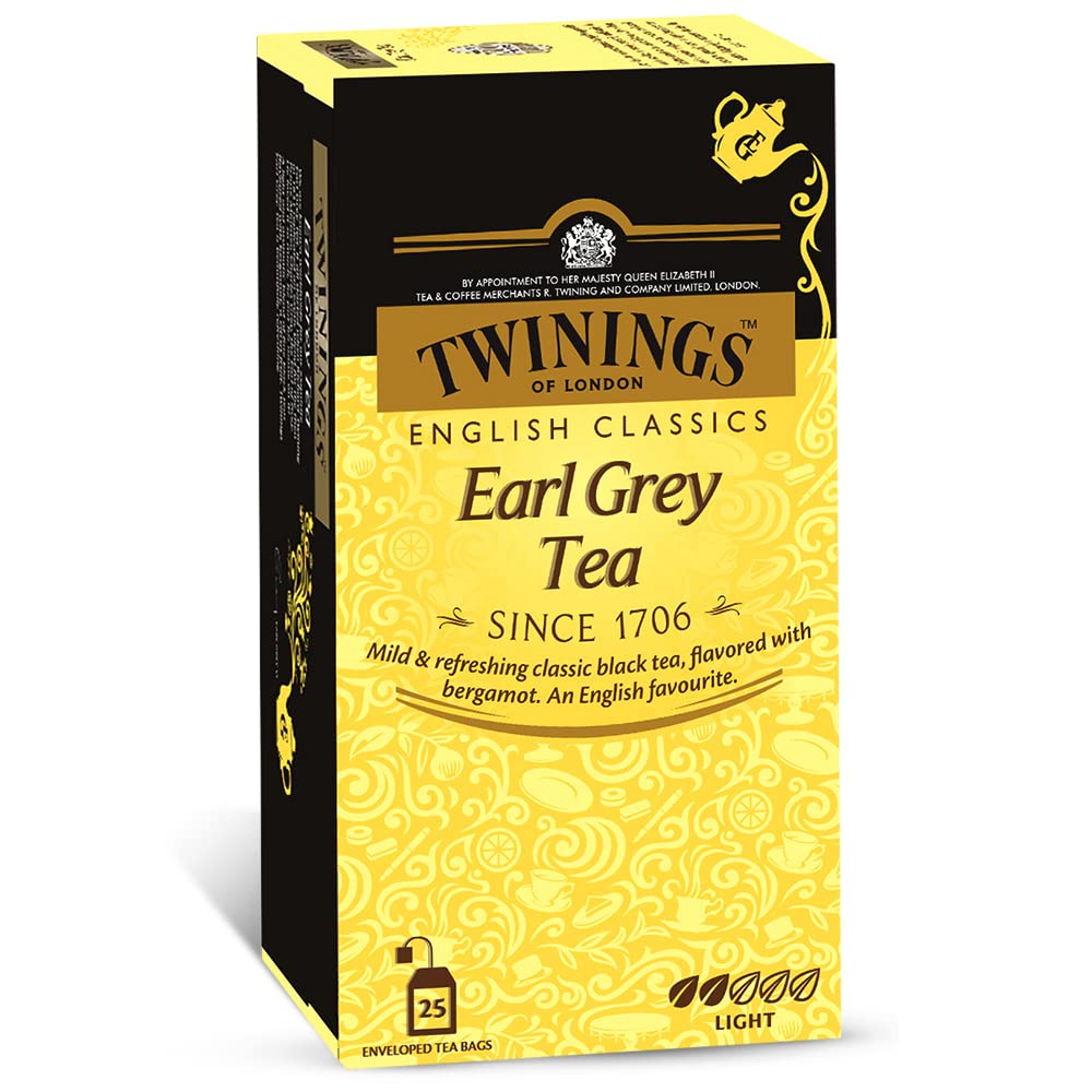 Twinings Black Tea Super Saver Combo Pack - English Breakfast Tea + Earl Grey Tea | Pack Of 2 X 25 Enveloped Tea Bags, 100gm, 3.5 Ounce