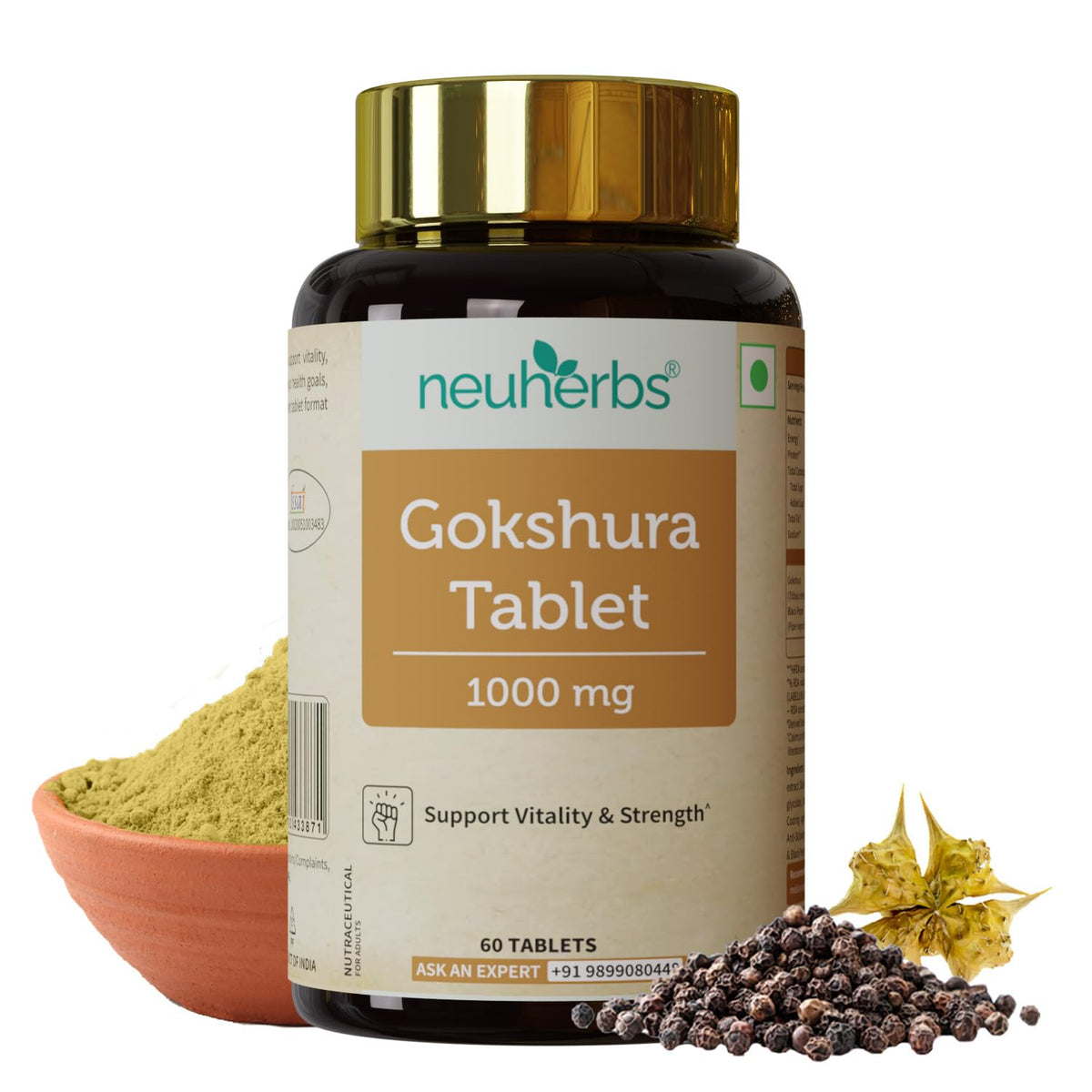 Neuherbs Gokshura Tablet 1000mg Helps To Support Energy & Strength Tribulus Terrestris Energy Booster Supplements, General Wellness Tablets For Men & Women | 60 Tablets 100gm 0.2lbs