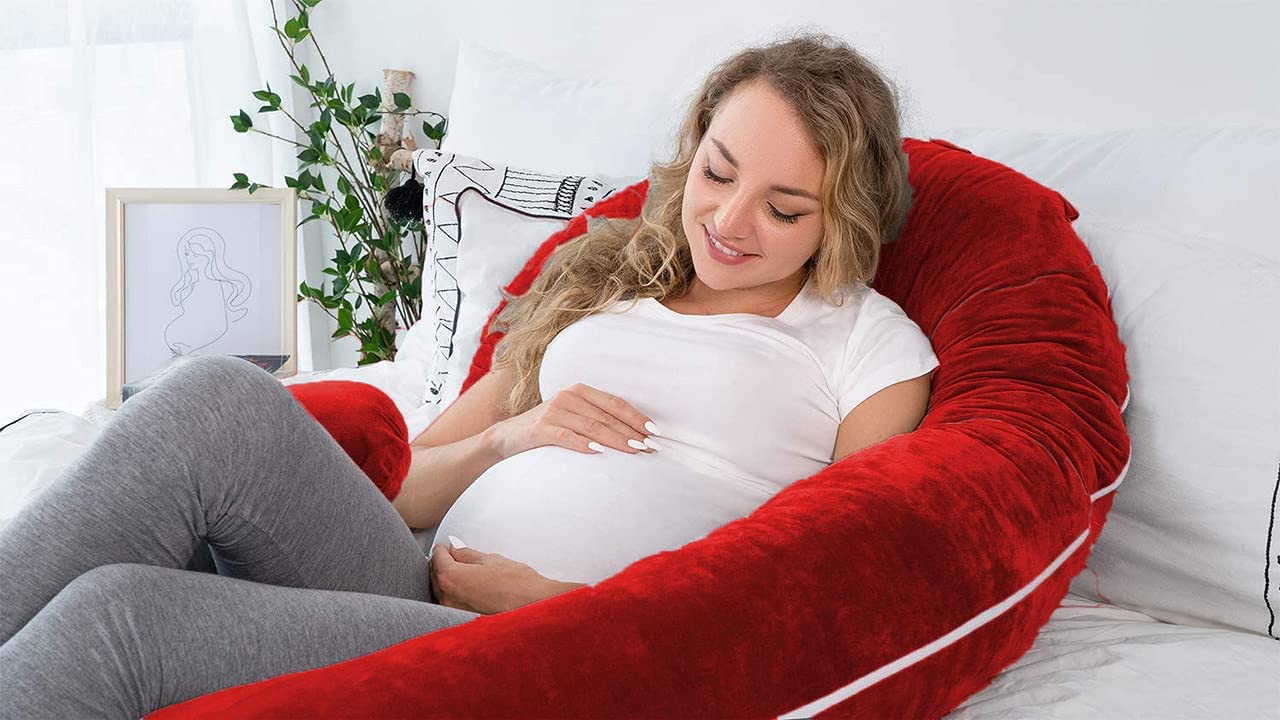 Pregnancy Pillow, Maternity Body Pillow For Sleeping, C Shaped Pillow, Red - 55 Inch | Full Body Pillow, Pregnancy Pillow For Pregnant Women, Breathable, Comfortable Removable Velvet Cover