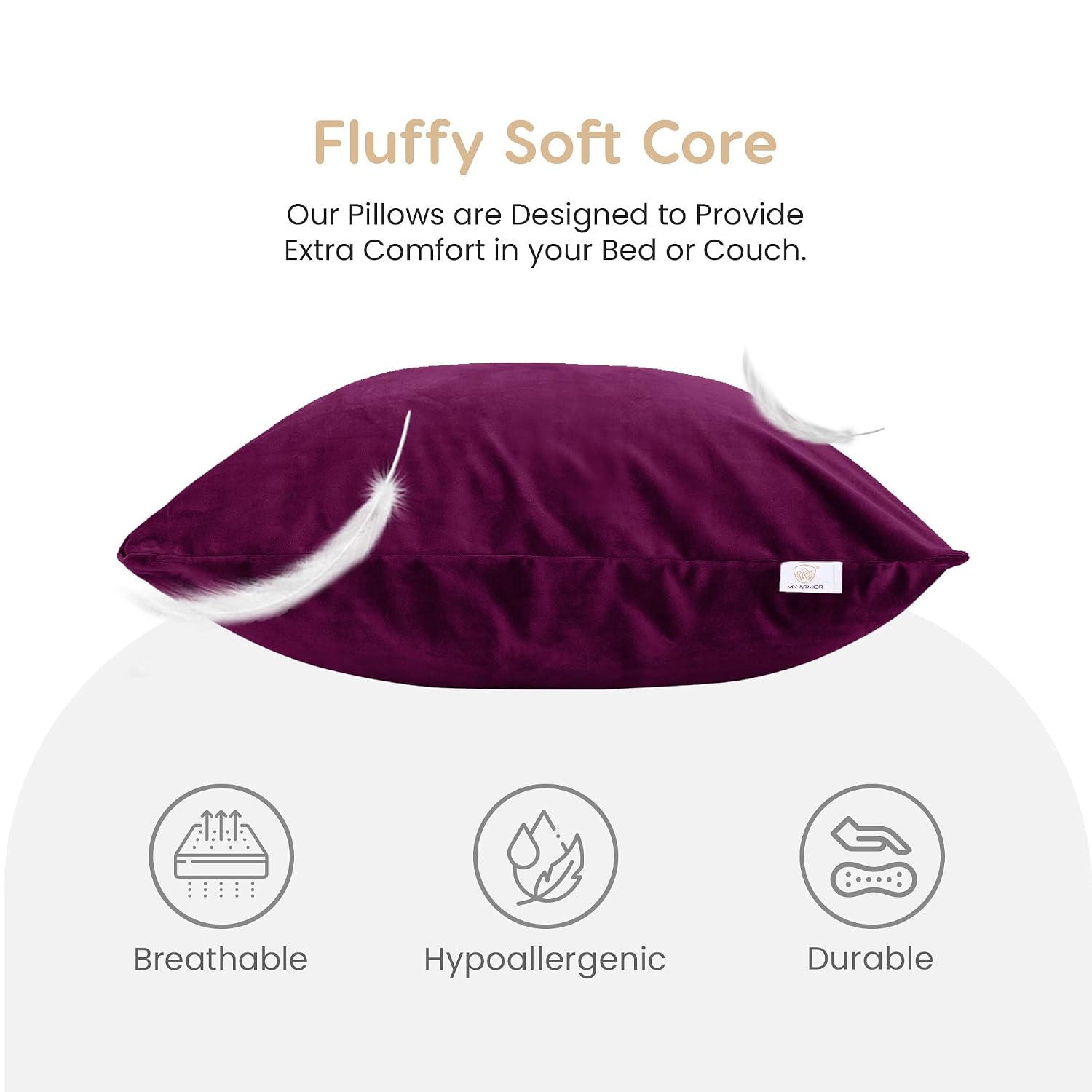 Microfiber Square Soft Pillow Cushion For Sofa & Bed, Purple - 16 X 16 Inch | Fluffy For Comfort & Back Support | Breathable, Washable | Premium Velvet Outer Cover With Zip - Pack Of 5