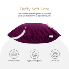 Microfiber Square Soft Pillow Cushion For Sofa & Bed, Purple - 24 X 24 Inch | Fluffy Pillow For Comfort & Back Support | Breathable, Washable | Premium Velvet Cover With Zip - Pack Of 1