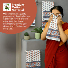 Mafatlal Madhuban Premium Waffle Cotton 1 Bath & 2 Hand Towel 700 Gsm | Hand Printed Quick Dry, Soft & Absorbent Towel (Cranberry) - 3 Pcs