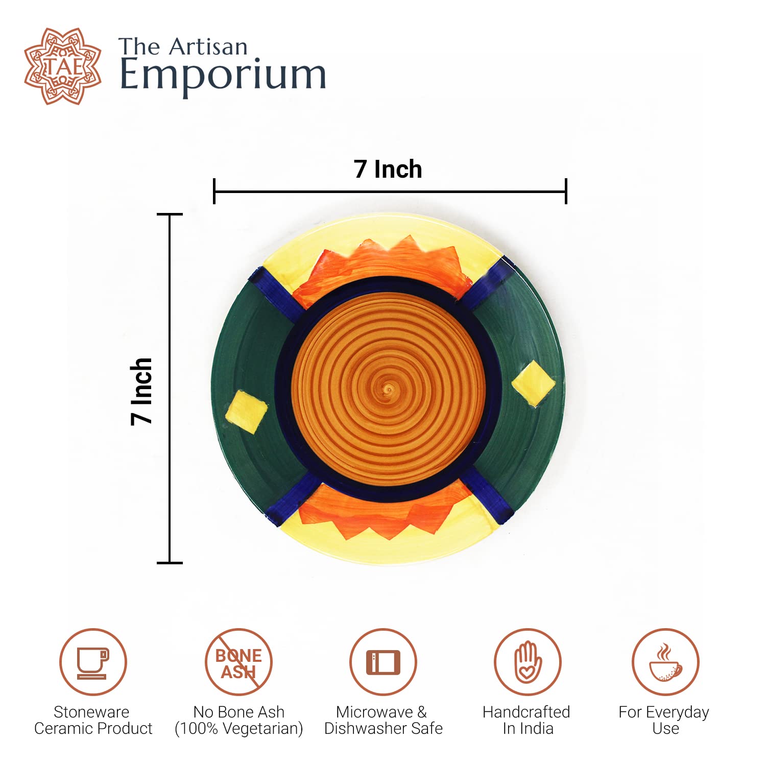 Boho Fiesta Hand Painted Ceramic Quarter Plates Set Of 2 - Multicolor | Small Side Plates For Dinner & Snacks - 7 Inch, 2 Pieces, Microwave Safe