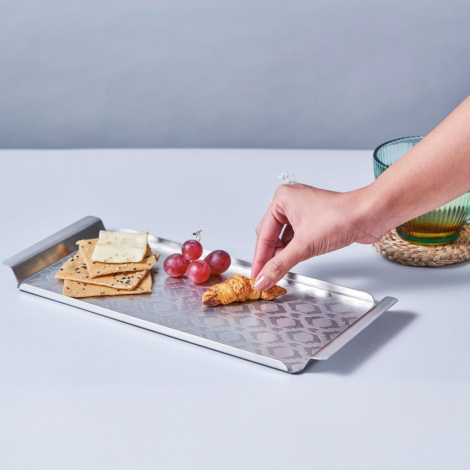 Designer Chrome Stainless Steel Tray - Multipurpose Serving Platter | Premium Serve Ware, Dinnerware & Tableware