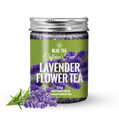 Blue Tea Lavender Flower Herbal Tea - 50gm Pet Jar, 1.7 Ounce, 50 Cups | Flower Based Calming Tea - Caffeine Free, Food Grade, Non-GMO | No Added Colors, No Preservatives