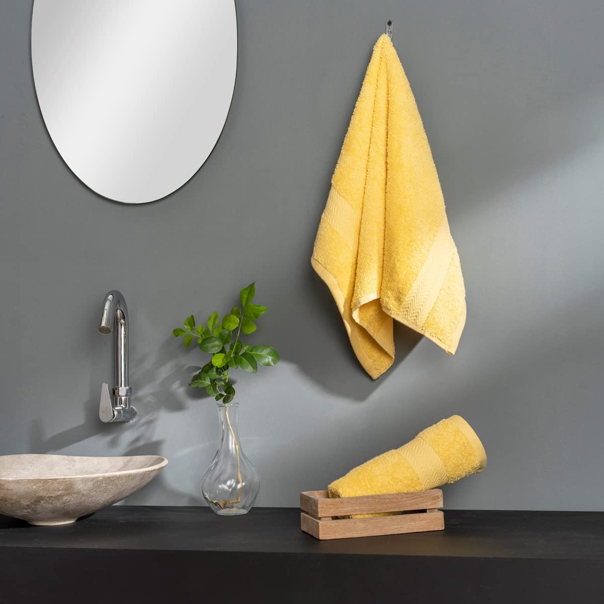 Ddecor Cotton Hand Towel 500 Gsm - Pack Of 2 (Yellow)