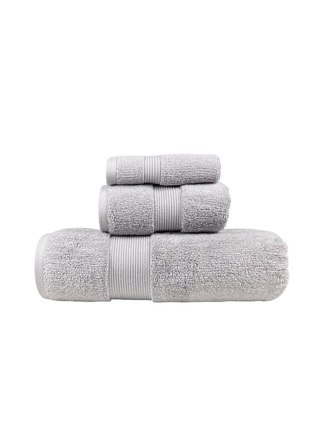 Senses By Riba Cotton Towel Bath, Hand & Wash 930 Gsm | Super Soft, Absorbent, Lightweight, Antimicrobial, Low Linting | Pack Of 3 (Alloy)