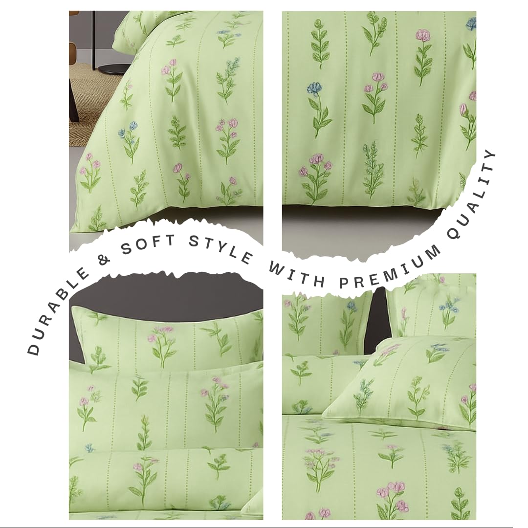Microfiber Double Bedsheet King Size With 2 Large Size Pillow Covers | Size 108x108+9 Inches, Pastel Pistachio Green | Perfect For Daily Use, All-Season Use Or Gifting Bedsheet