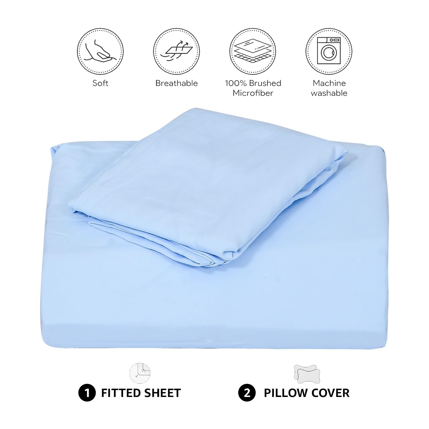 100% Egyptian Cotton Flat Bedsheet For King Size With 2 Pillow Cover - 102 X 110 Inches, Light Blue | Ideal For Large Beds In Homes, Hotels, Guest Rooms & Villas