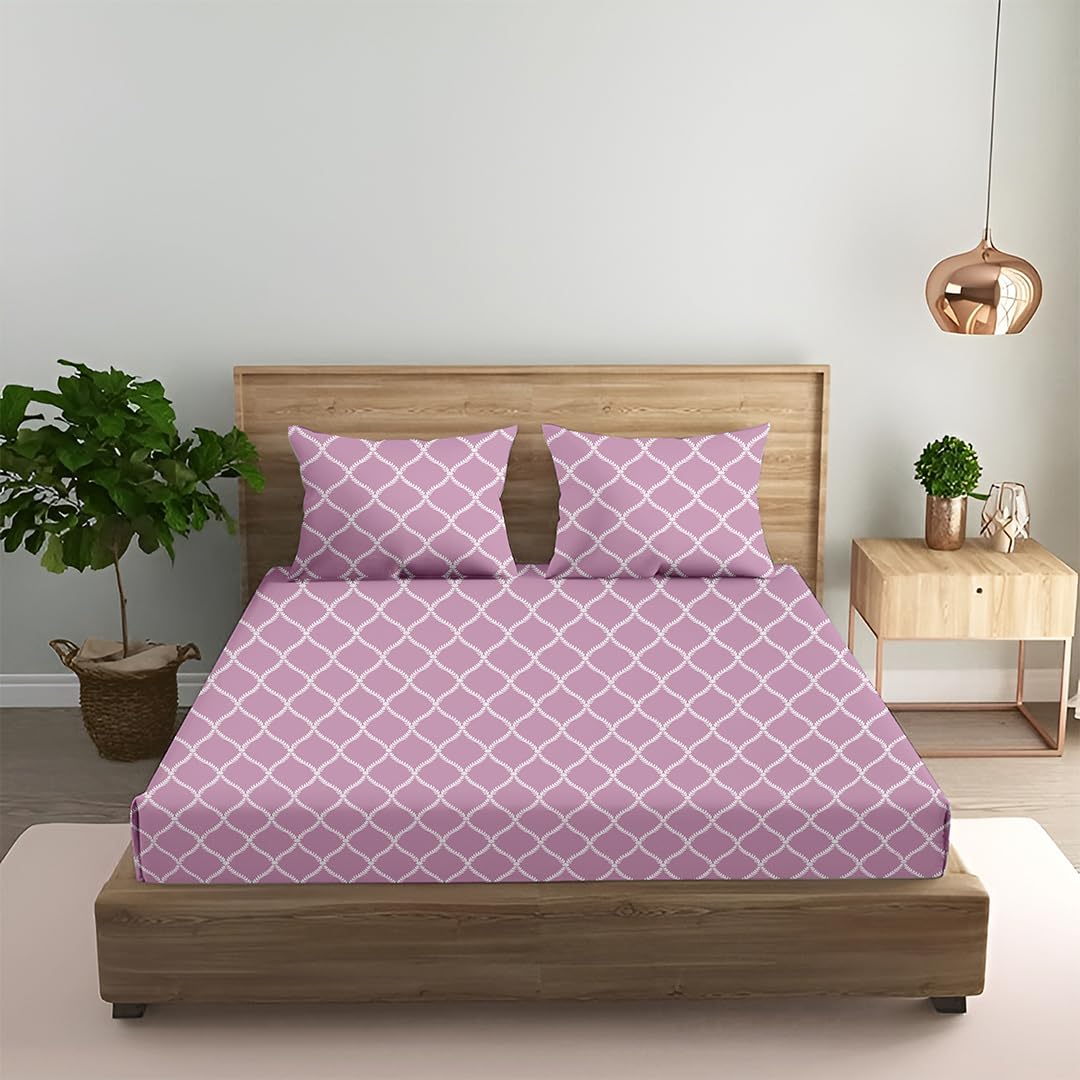 King Size Fitted Bedsheet With 2 Large Pillow Covers - 108 X 108 Inches, Pink | Soft, Breathable & Durable | Wrinkle Resistant