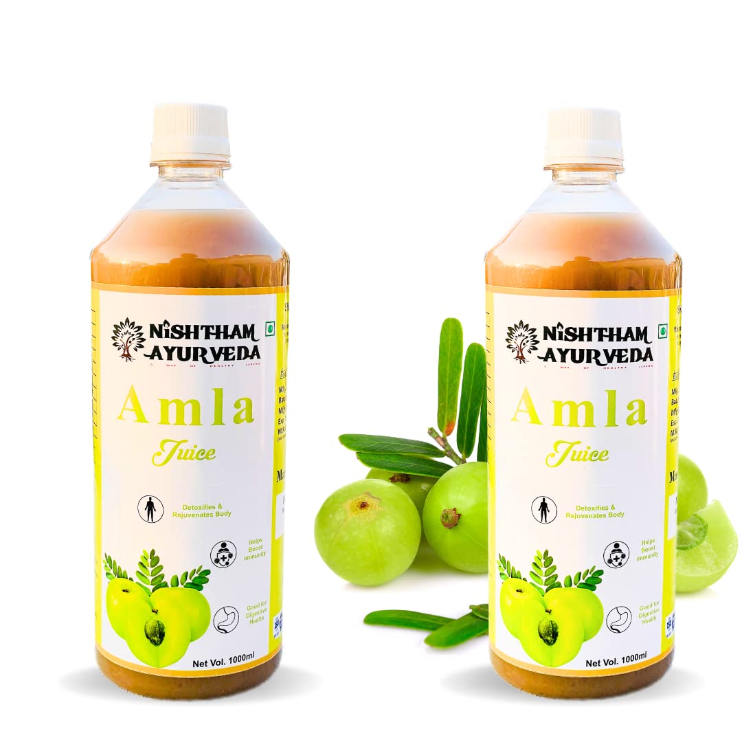Nishtham Ayurveda Amla Juice For Detox And Cleanse Summer Drink For Healthy Eyes, Hair & Skin, Natural Source Of Vitamin C, For Weigh Loss | 1000ml 2.2lbs Each Pack Of 2