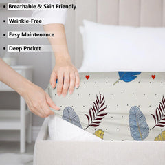 Elastic Fitted Bedsheets With 2 Pillow Covers - Size-72x68+6 Inches, Almond & Blue | Double Bed With Corner Fit Wrinkel Free Super Soft Floral Pattern Breathable Bedsheet