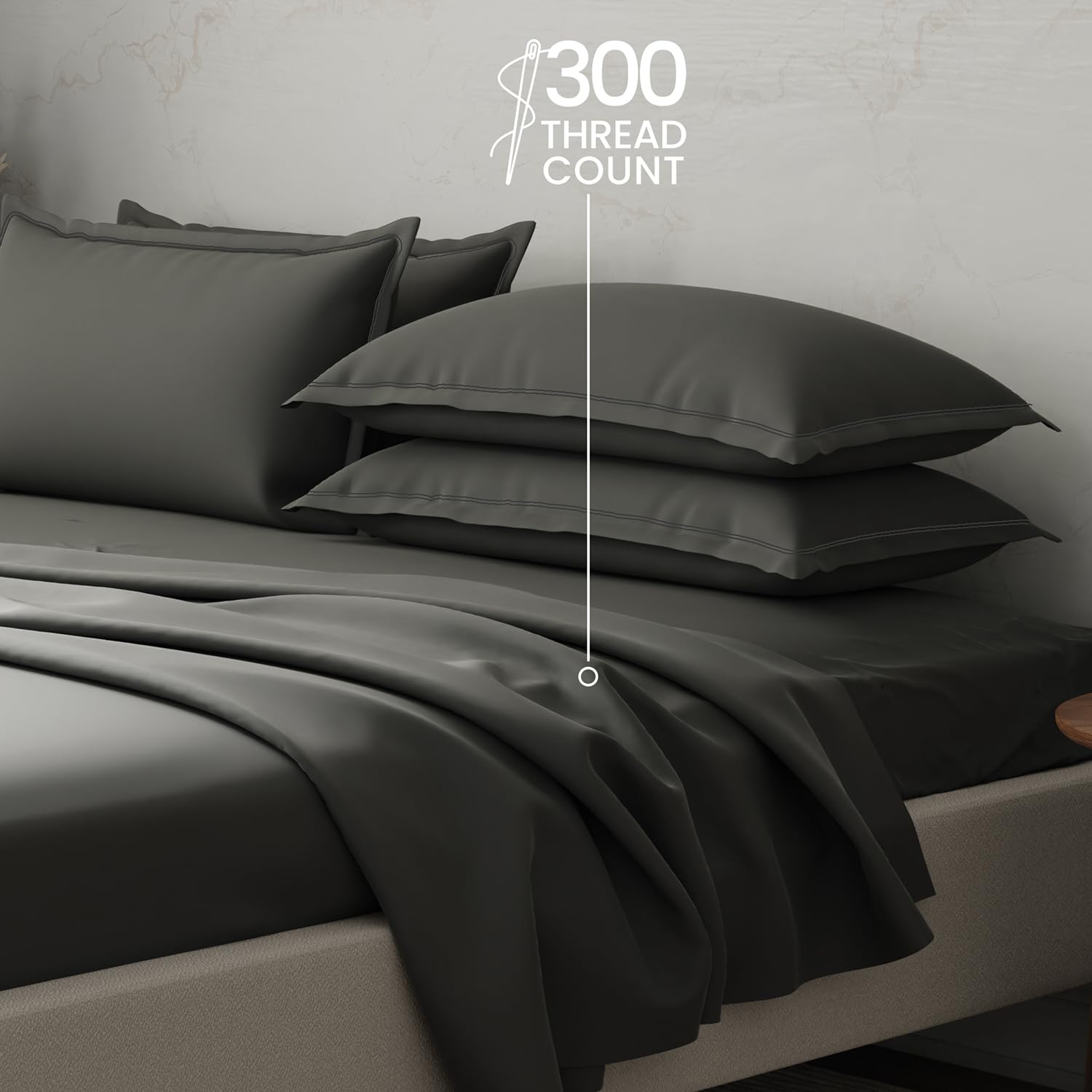 100% Cotton Plain Bedsheet Set With 4 Pillow Covers - 108 X 108 Inches, Grey | 300 Thread Count - Gift For Weddings Or Anniversary King Size Bedsheet