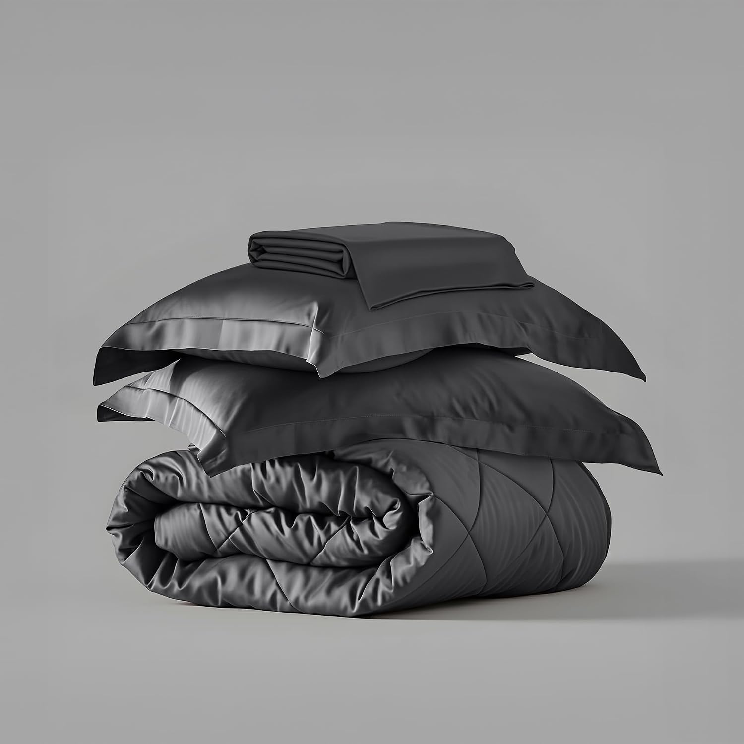 Comforter Set With Double Bedsheet & Pillow Covers - 90 X 100 Inches, Dark Grey | Complete Bedding Set, Ideal Gifts For Couples, Bedroom Home Furnishing, Date Night