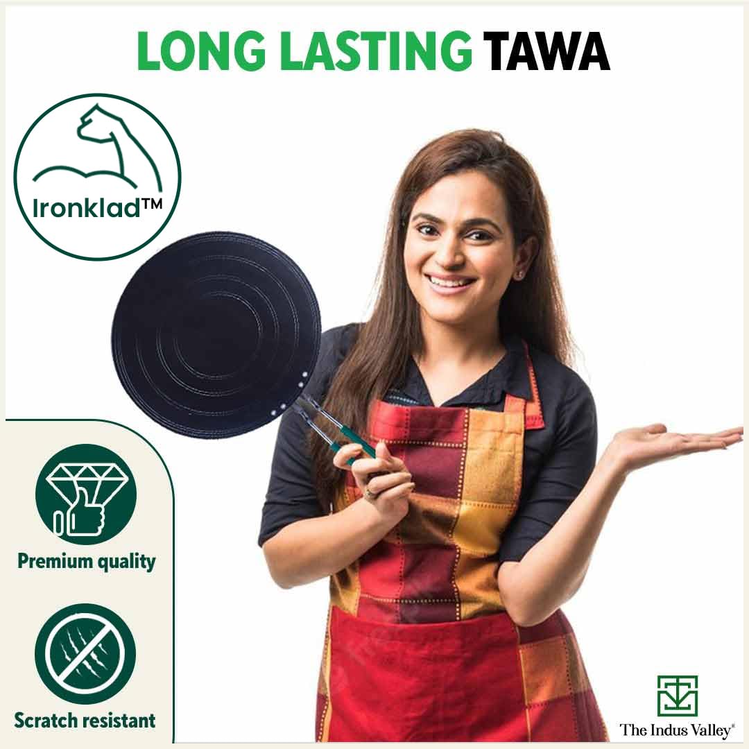 Pre-Seasoned Black Iron Concave Tawa For Dosa, Chapathi With Silicone Grip - 25.5cm, 10 Inch, 0.8 Kg | Gas Compatible, 100% Pure & Toxin-Free, No Chemical Coating