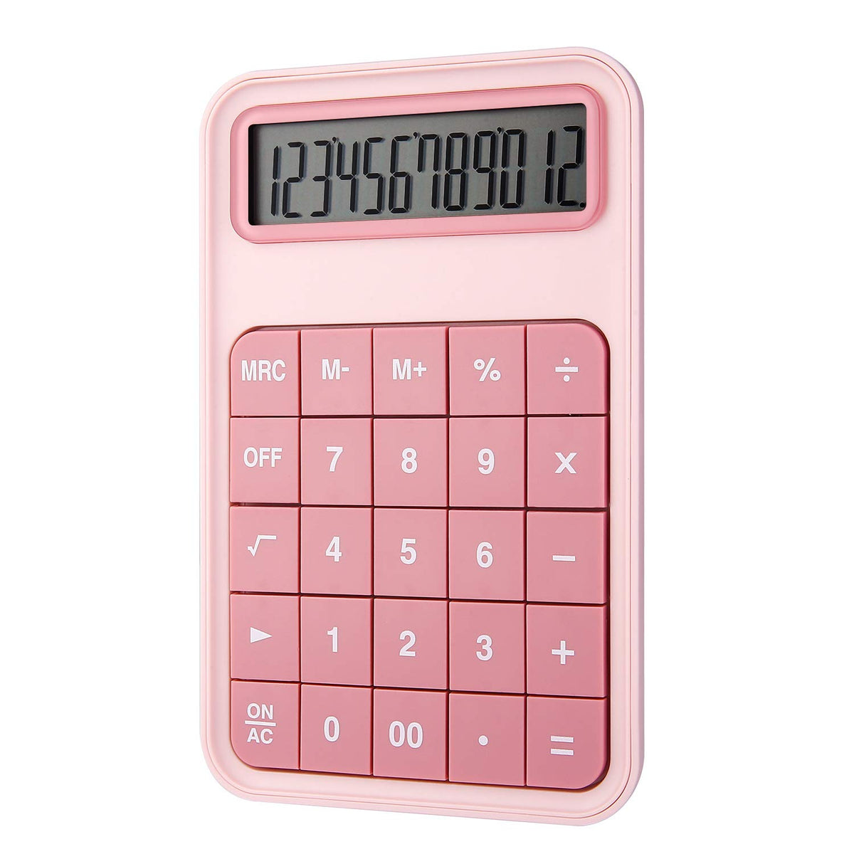 EooCoo Desktop Calculator, 12 Digit Display Large Display Battery LCD Display Office Calculator - Pink