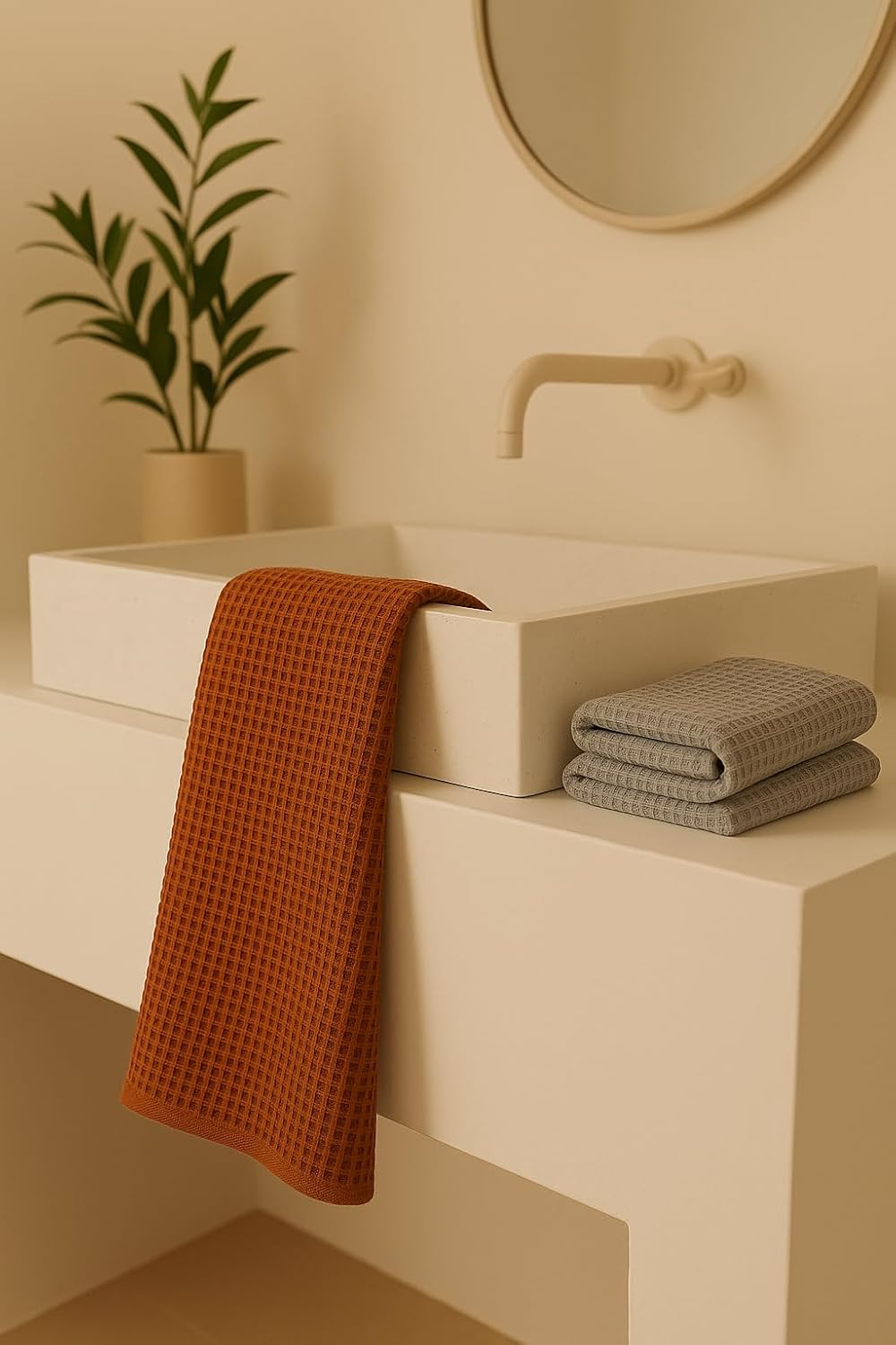 Drape&Luxe Gen-Z Towel Premium Waffle Cotton Bath Towel 1200 Gsm | Super Soft & High Absorbency Towel, Quick Drying Large Size Towels (Grey & Brown) - Pack Of 2