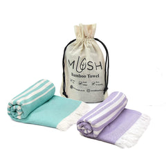 Mush 100% Bamboo Light Weight & Ultra-Compact Turkish Towel | Super Soft, Absorbent, Quick Dry, Anti-Odor Bamboo Towel (2, Aqua Blue & Lavender)