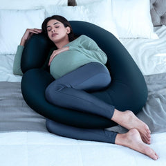 Pregnancy Pillow, C Shaped Pillow, Maternity Pillow For Sleeping - Navy Blue | 100% Cotton Pillow For Pregnant Mothers With Breathable & No Heat Fabric - Full Body Support For Better Sleep
