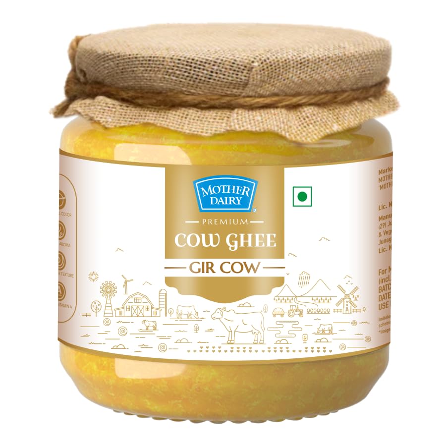 100% Pure Gir Cow Ghee By Mother Dairy | Good Source Of Energy Healthy & Nutrients Desi Cow Ghee Perfect For Muscles | (500ml) 16.9 Ounce | Jar Pack
