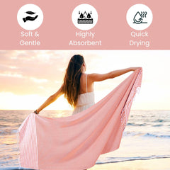 Destin Home Turkish Peshtemal Beach Towels 700 Gsm | Cotton Soft, Lightweight, Quick-Drying & Absorbent For Beach Pool Spa Picnic Travel (Peach)- Set Of 2