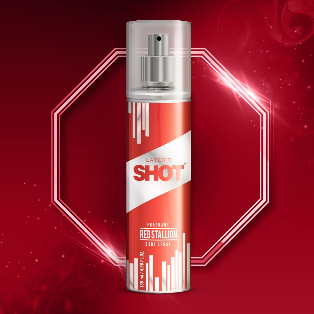 Layer'r Shot Red Stallion Deodrant Body Spray For Men 135ml 4.56 Fl.oz. | Perfect For Every Occasion