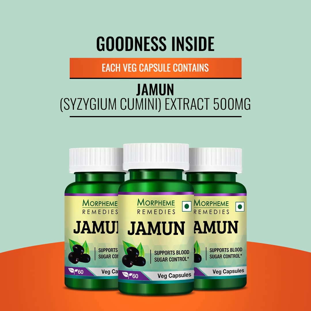 Morpheme Remedies Jamun 500mg, Control Sugar & Powerful Source Of Antioxidants | 60 Veg Capsules 100gm 0.2lbs