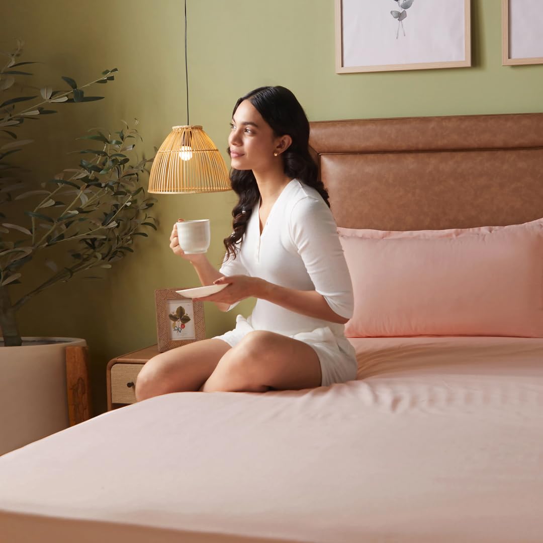 Queen Size Bedsheet For Double Bed With 2 Pillow Cover - 60 X 78 Inches, Rose Blush | 100% Cotton, Soft & Breathable - Bedsheet Collection