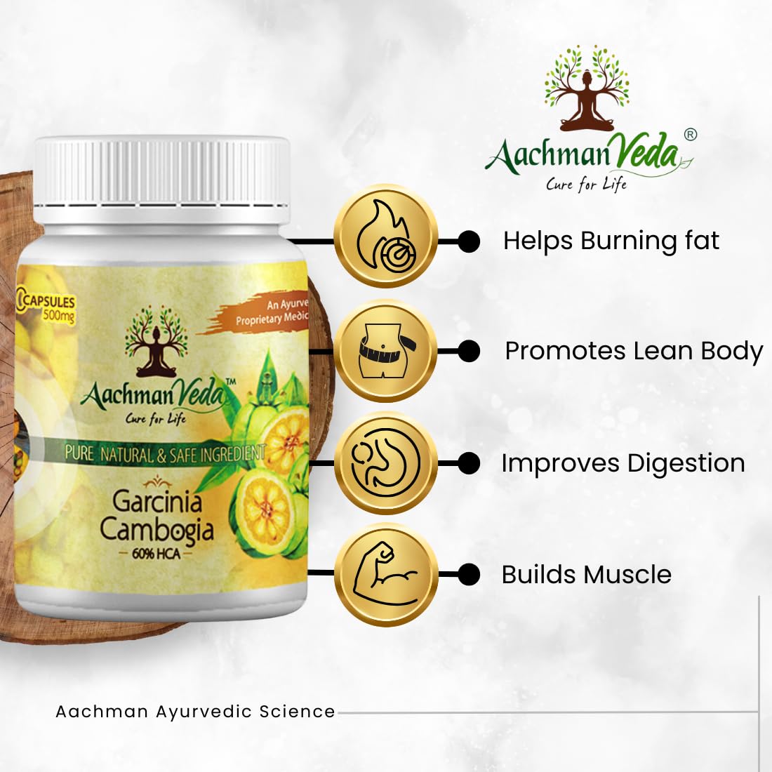 Aachman Veda Garcinia Cambogia With 60% Hca For Men & Women, Natural Extract Formulation & Support Metabolism, Help To Prevent Easy Formation Of Fats | 60 Capsules 100gm 0.2lbs