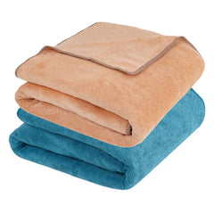 Fezora Microfiber Bath Towel 400 Gsm | For Men & Women Soft & Absorbent Weft Knitting Towels | Quick Dry Large Size Towel (Beige & Dark Blue) - 2 Piece
