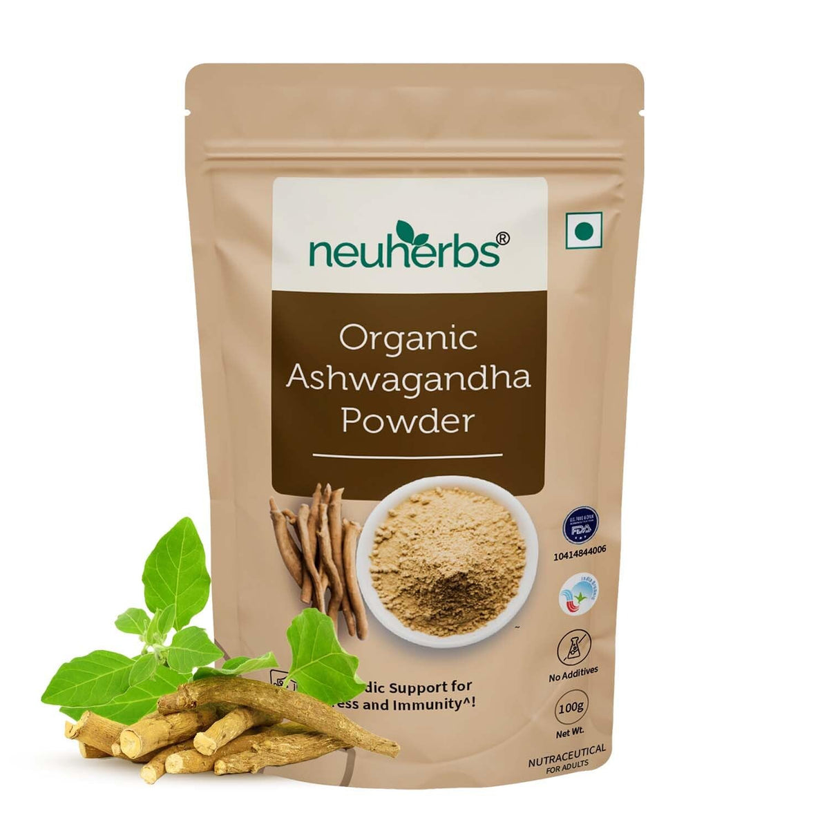 Neuherbs Organic Ashwagandha Powder, Ayurvedic Support For Stress, Mental Calmness & Anxiety Issues, Certified Organic | 100gm 0.2lbs