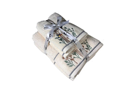 Senses By Riba All Cotton 550 Gsm Embroidered Towel Bath Set - Pack Of 4 (Style 13)