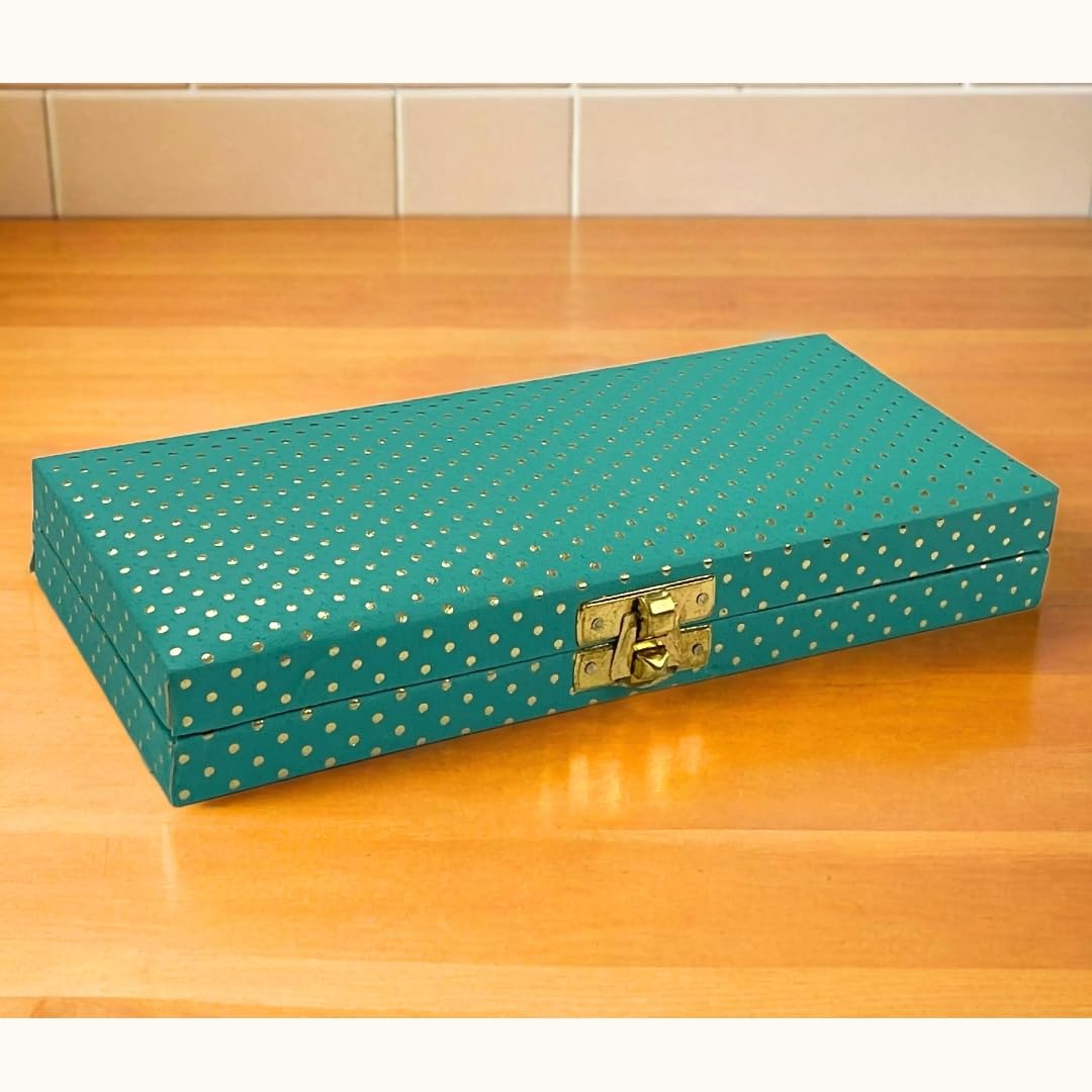 Decorative Shagun Cash Gift Box For Money Gaddi, Jewellery, Gifting Sagan Wedding Occasion, Dot Pattern, Leatherette Finish Rectangle Shape, Colour - Green