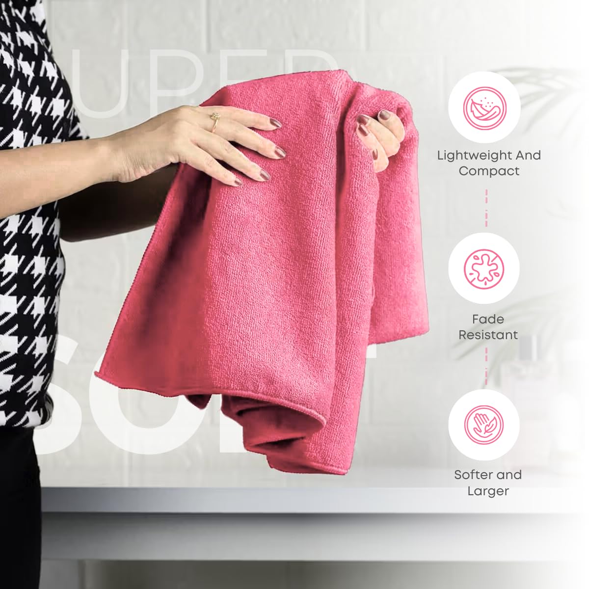 Black Gold The Finer Touch Microfiber Bath Towels 1500 Gsm | Super Absorbent, Lightweight, Ultra-Soft, Fade Resistant (Pink) - Pack Of 3