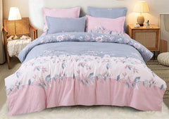 1 Flat Bedsheet For King Size With 2 Pillow Cover + Comforter - 90 X 100 Inch, Pink & Lavender | Super Soft Glace Cotton - 4 Pcs Bedding Set | Perfect Gifts Set Wedding, Anniversary