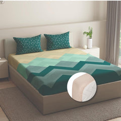 1 Double Bedsheet With 2 Matching Pillow Covers 72 X 48 Inches, Cream & Green | 200 Thread Count Durable & Long Lasting | All Around Elastic Fitted Sheet