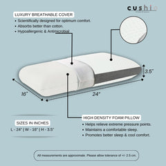 Cooling Gel Memory Foam Pillow, Cervical Pillow, White & Grey, Size - 24 X16 X 3.5 Inch | For Relieving Neck & Shoulder Pain With Free Pillow Cover | For Back, Stomach Sleepers - Set Of 1