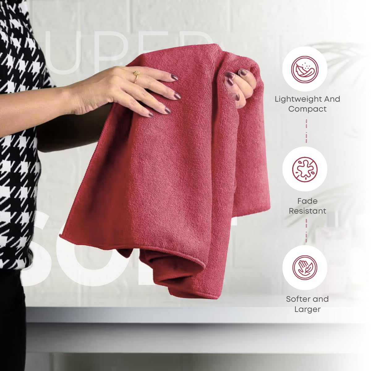 Black Gold The Finer Touch Microfiber Bath Towels 1500 Gsm | Super Absorbent, Lightweight, Ultra-Soft, Fade Resistant (Dark Pink) - Pack Of 3