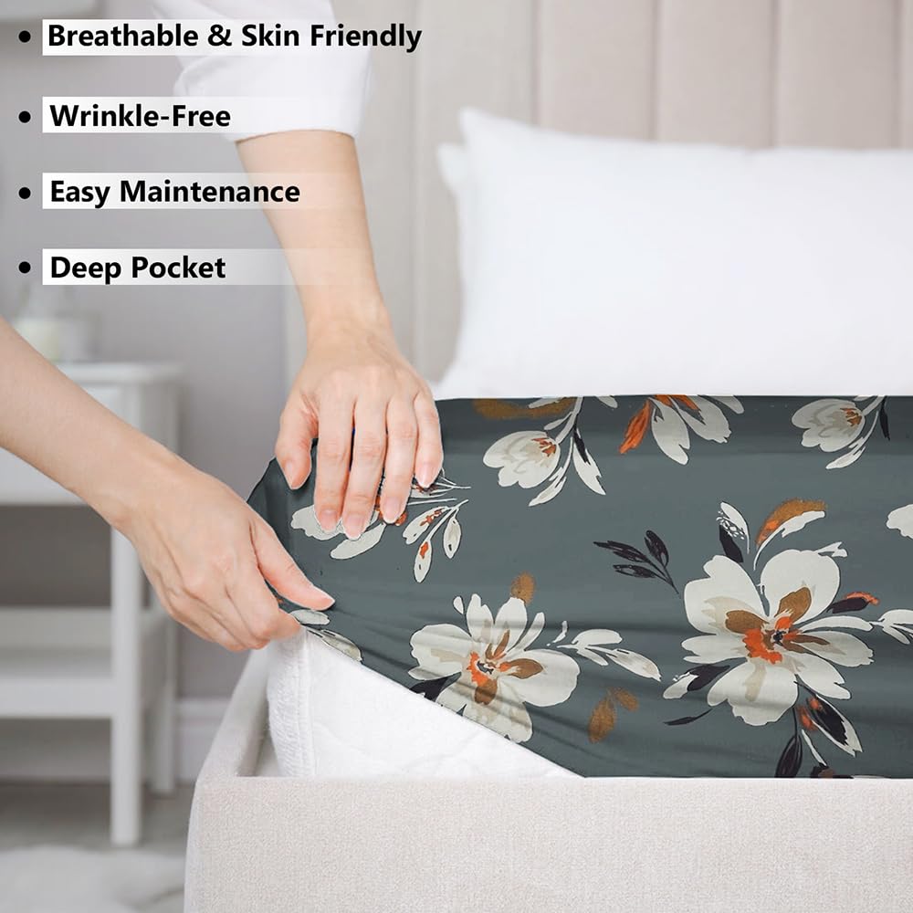 Cotton Fitted Bedsheets With 2 Pillow Covers For King Bed | Size 78x72+10 Inches, Grey & White | Soft, Durable & Deep Pocket 360 Fitted Sheet