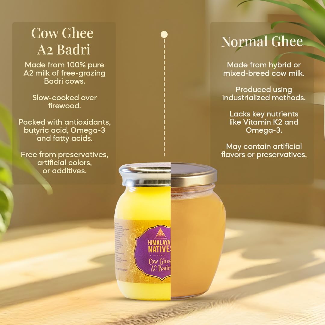 Natural A2 Badri Cow Ghee By Himalayan Natives | Highly Nutritious Desi Cow Ghee Perfect For Sweets & Dishes | (250ml) 8.4 Ounce | Jar Pack