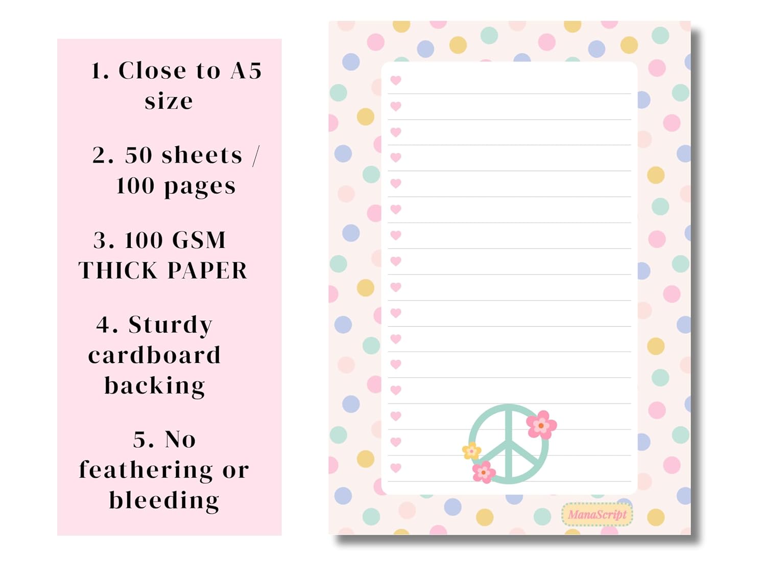 A5 Notes/To Do List Notepad, Beautiful Checklist Pad, Tear-Off Sheets (Peace) Pack Of 1