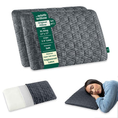 Thin Pillow For Sleeping, Engineered Latex Soft Slim Pillow, Grey - XL King Size - 2.5 Inch | Soft Pillow for Neck & Shoulder Pain - Flat Pillow - Orthopedic Cervical Pillow - Set Of 2