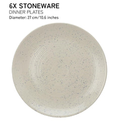 Ceramic Hand Glazed Stoneware Large Dinner Plates Set Of 6 - 10.6 Inch, Ivory | Microwave Safe & Dishwasher Safe - Handcrafted Dinner Plates, Full Plate Set Crockery For Dining & Gifting